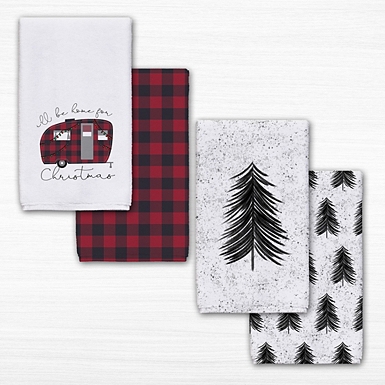 4 Pack Christmas Kitchen Towels, Black and Red Buffalo Plaid Christmas Dish