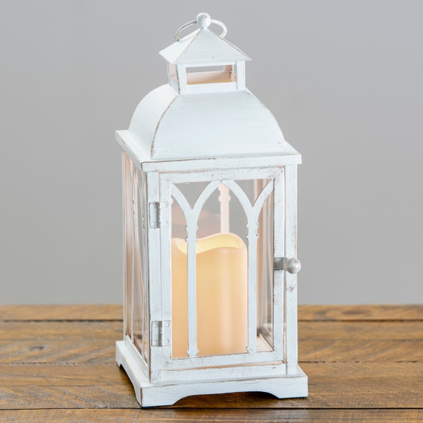 Set of 3 Indoor-Outdoor Lombard Metal Lanterns - Antique White