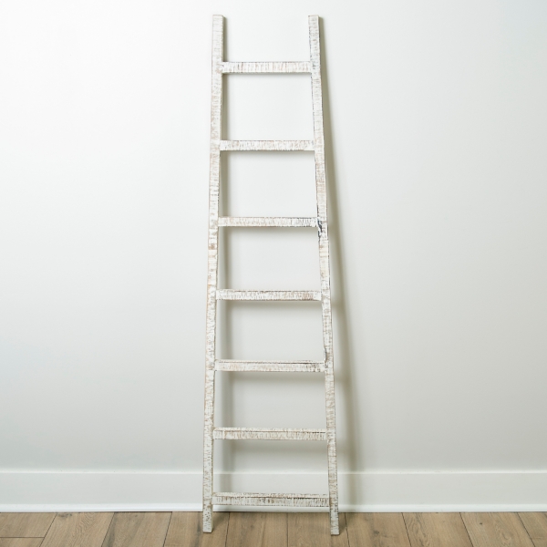 Distressed White Leaning Ladder