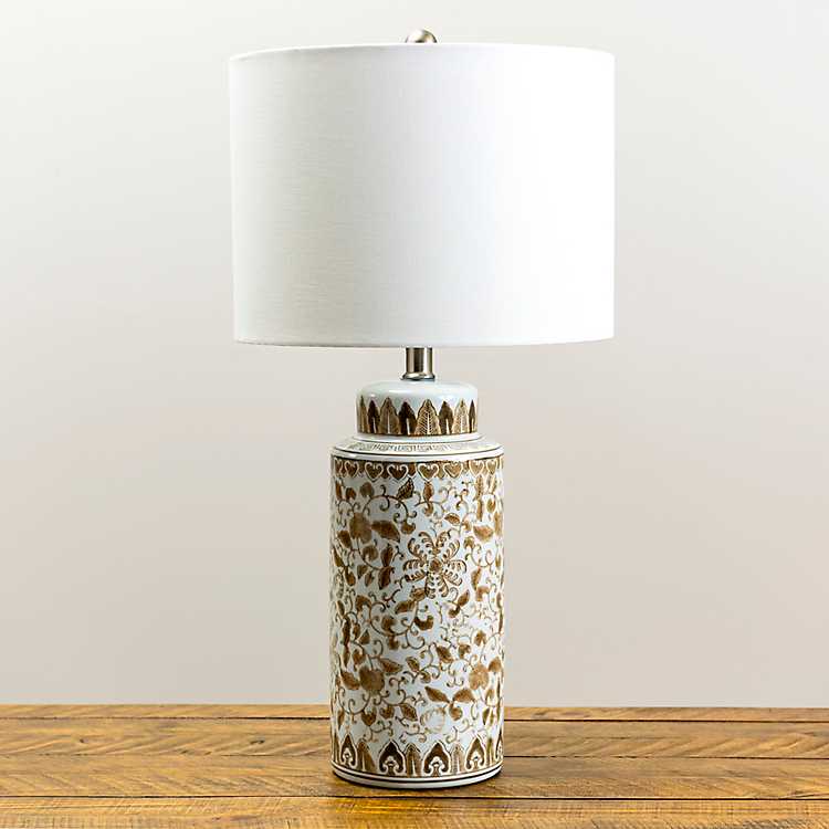 Taupe And White Ginger Jar Table Lamp, White Ceramic Ginger Jar Table Lamp