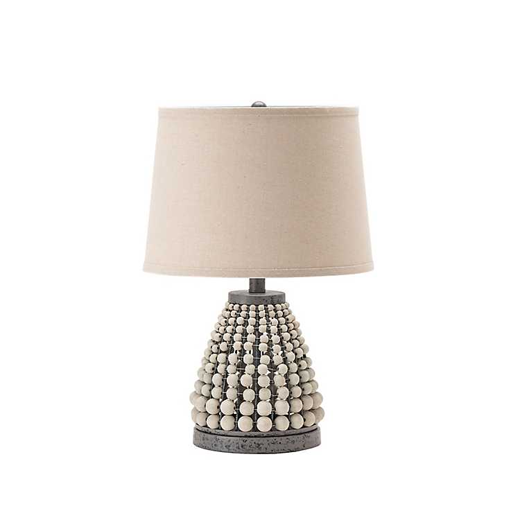 Distressed Natural Wooden Bead Table, Wood Base Table Lamp