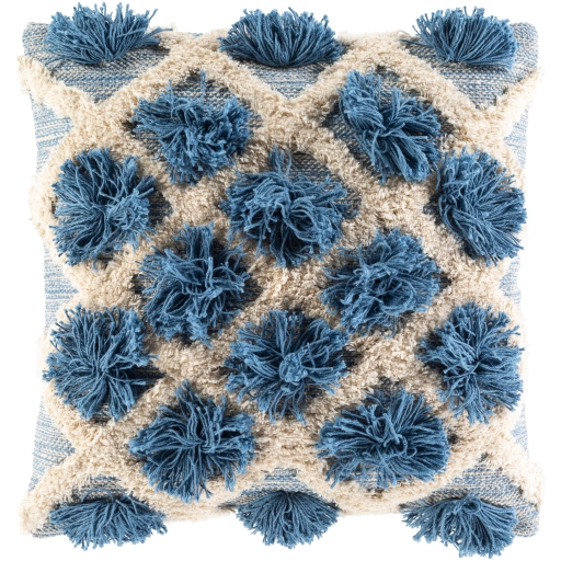 Navy Blue Pom Pom Pillow