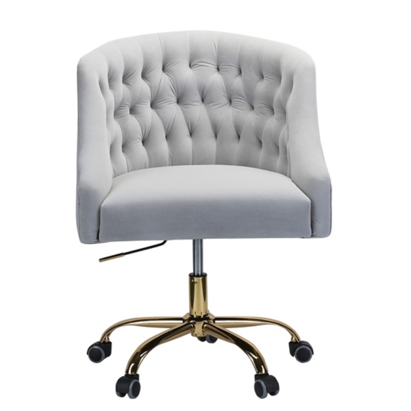 Velvet Tufted Gold Leg Swivel Office Chair, Gray, 26L x 24.5w 32.5H , Metal/Other | Kirkland's Home