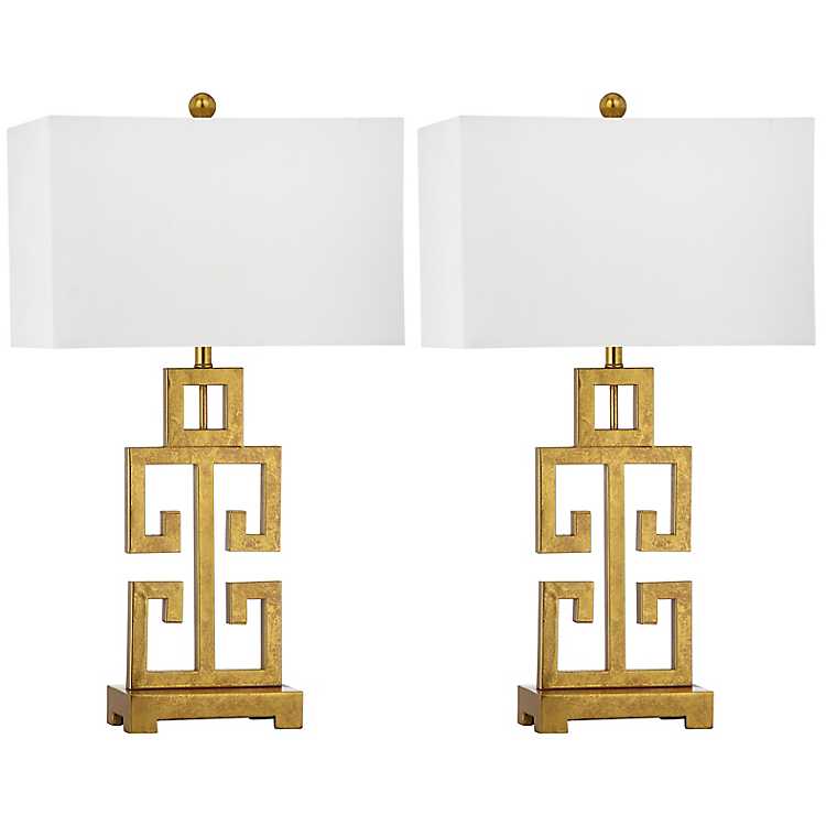 Gold Greek Key Table Lamps Set Of 2, Iconic Bedside Table Lamps Set Of 2