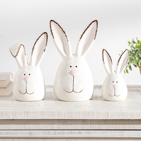 Crackle Finish Bunny Heads, Set of 3
