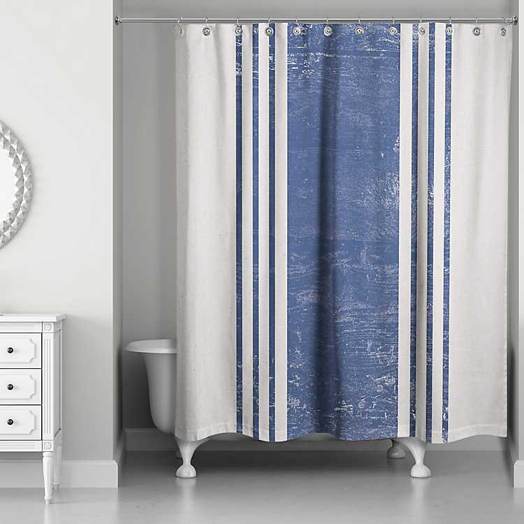Distressed Navy Striped Shower Curtain, Navy And White Striped Shower Curtain