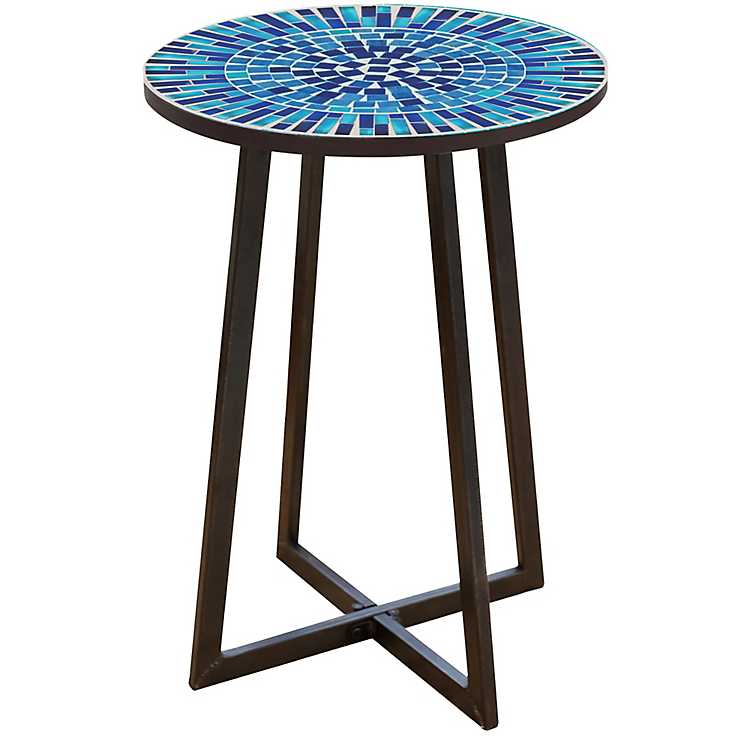 Navy Glasetal Mosaic Side Table, Navy Side Table Outdoor