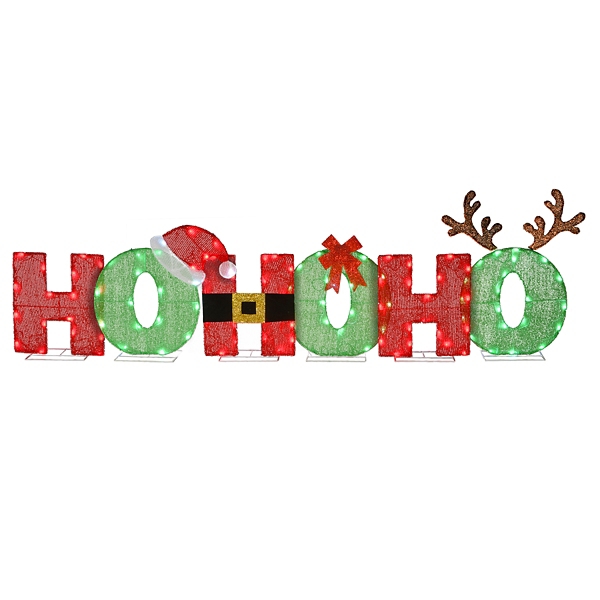 PreLit Red and Green HO HO HO Glitter Yard Sign Kirklands Home
