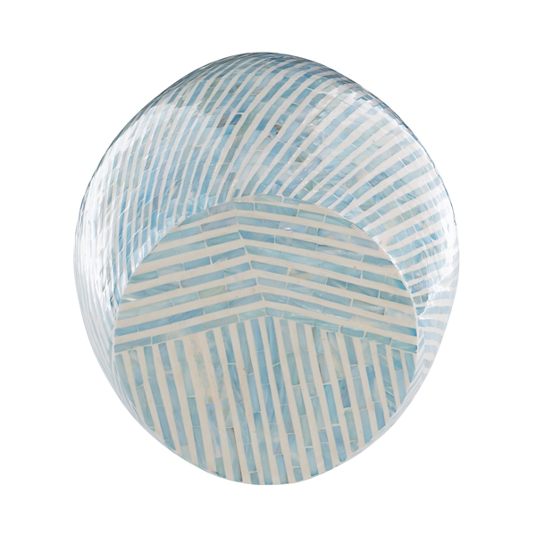 Blue and White Mosaic Capiz Shell Drum End Table