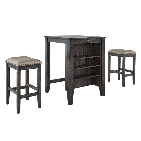 Black Wood Linen 3 pc. USB Island and Stool Set Kirklands Home