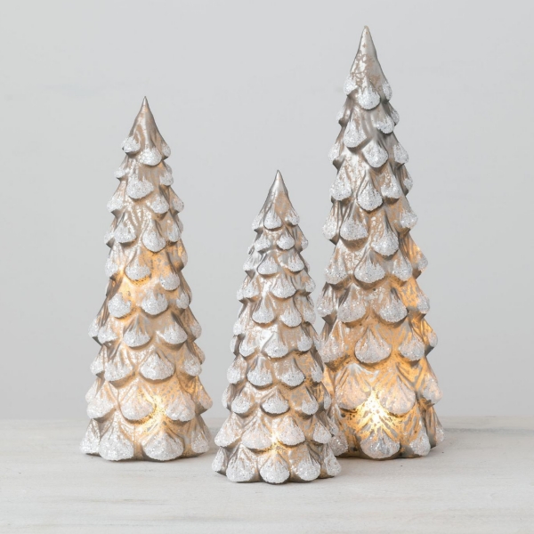 Silver Glass LED Tabletop Christmas Trees, Set of | Kirklands Home