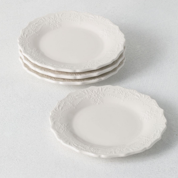 White Ceramic Snowflake Embossed Plates, Set of 4 Kirklands Home