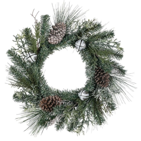 Flocked Pine Wreath with Bells
