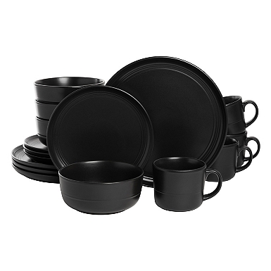 12-Piece Matte Stoneware Dinnerware Set, Black, Ceramic Sold by at Home