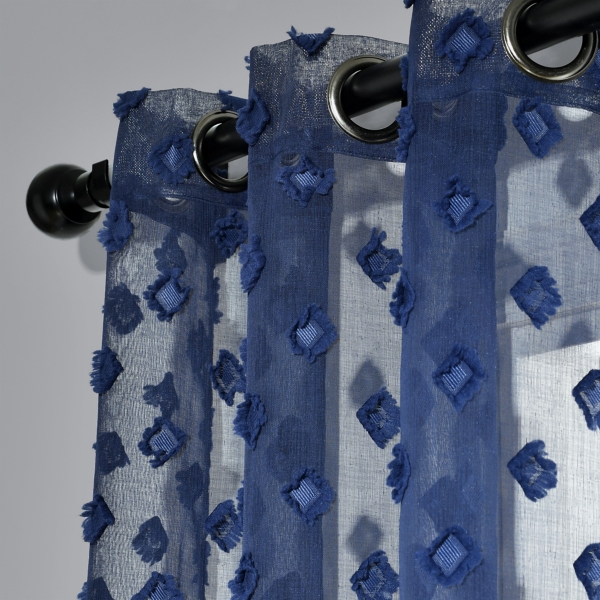 Sheer Navy Dotted Curtain Panel Set, 84 in.