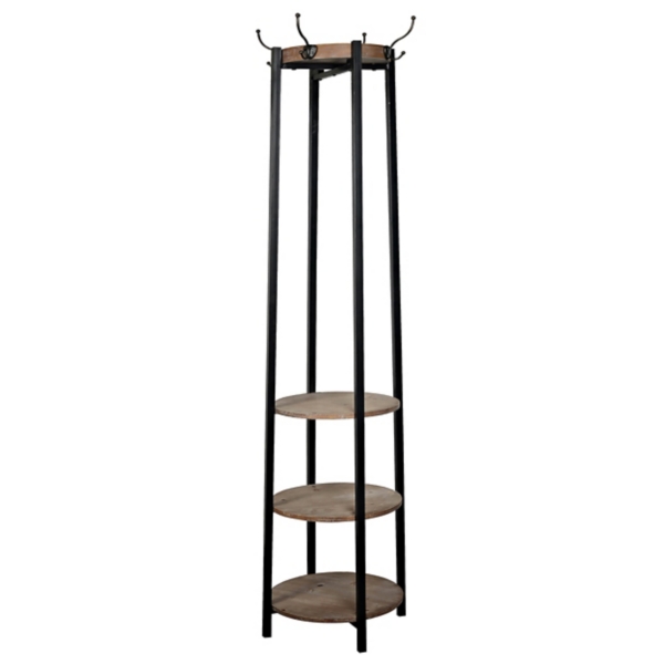 Black and Brown Wood and Metal Shelf Coat Rack Kirklands Home