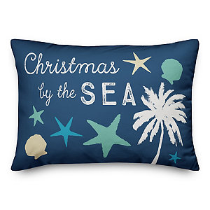 Scominoc Pack of 1 Coastal Christmas Outdoor Pillow with Insert, Waterproof  Lumbar Pillows for Recliner, Seaside Holiday Wishes Xmas Beach Starfish