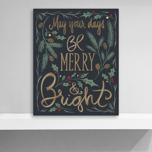 Black Merry and Bright Greenery Canvas Art Print
