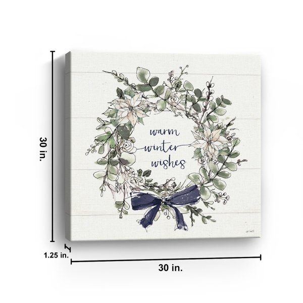 White Warm Winter Wishes Wreath Canvas Art Print