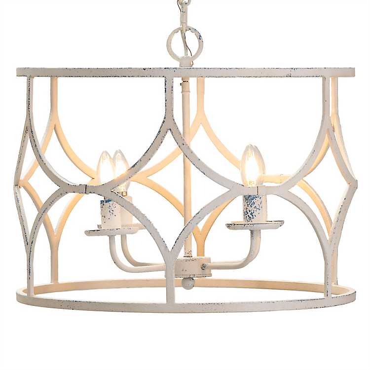 Distressed White Metal Drum Shade, Cylinder Shade For Chandelier