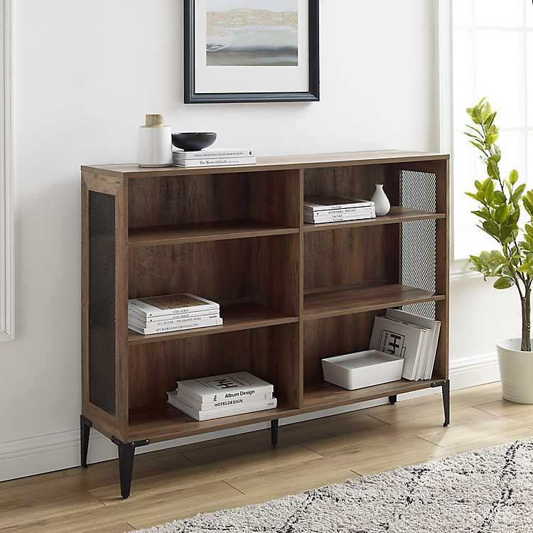 Rustic Oak Mesh Accent Bookshelf, Wayfair Small Oak Bookcase