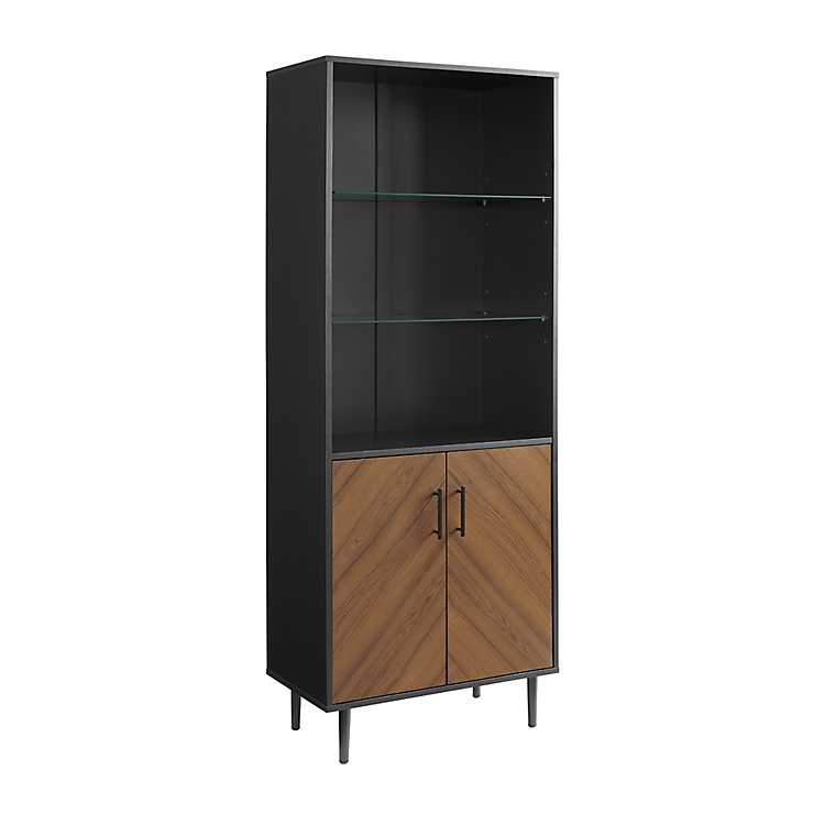 Black Two Tone Bookshelf With Hutch, Black Bookcase With Cabinet Doors