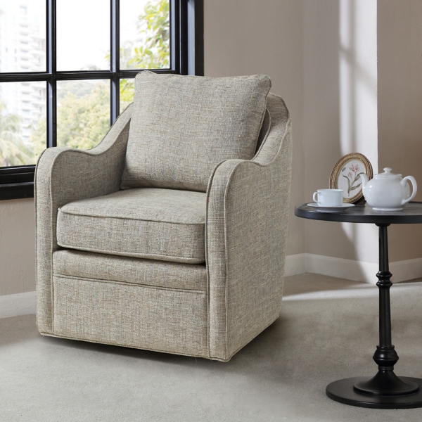 Gray Swivel Upholstered Wide Seat Accent Chair