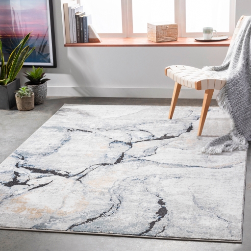 Neutral Marble Swirl Area Rug, 5x7