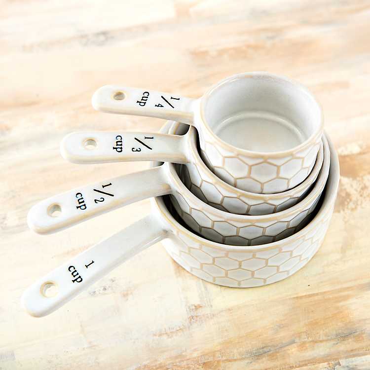 Cream Embossed Beehive Measuring Cups, Set of 4