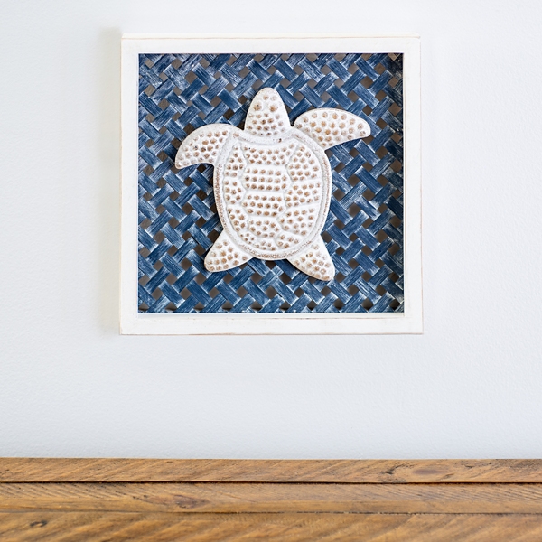 Navy Lattice Coastal Icons Sea Turtle Wall Plaque