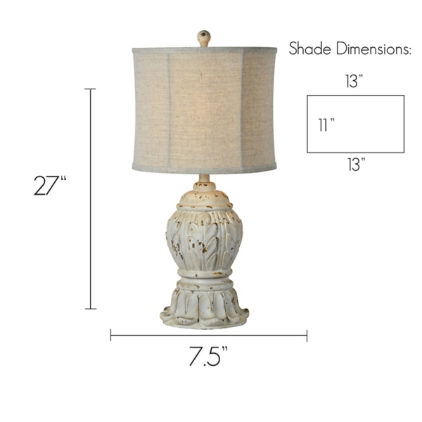 Antique Ivory Distressed Table Lamps, Set of 2