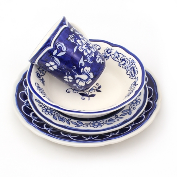 Blue Floral Hand Painted 16-pc. Dinnerware Set