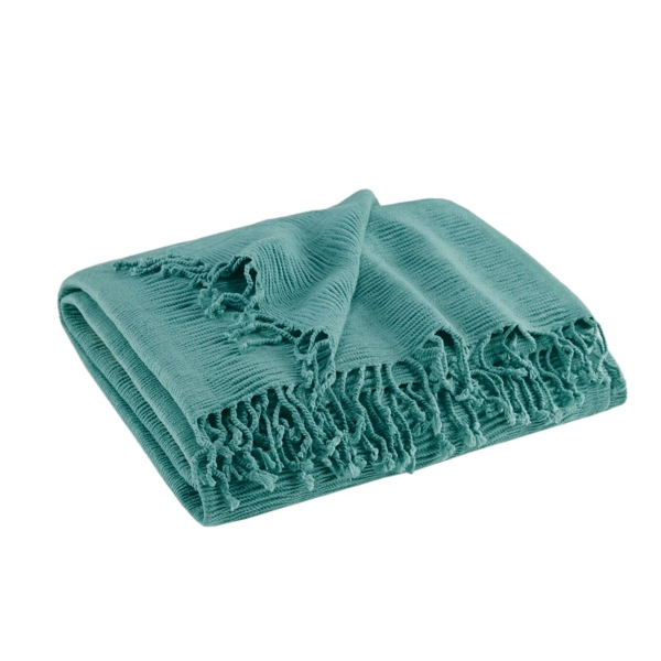 Teal Ruched Throw Blanket with Fringe Kirklands Home
