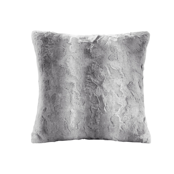 Harris Faux Fur 24x24 Throw Pillow, Quiet Gray