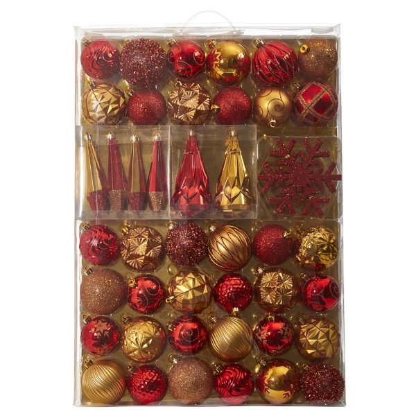 Gold and Red Shatterproof Ornaments, Set of 52