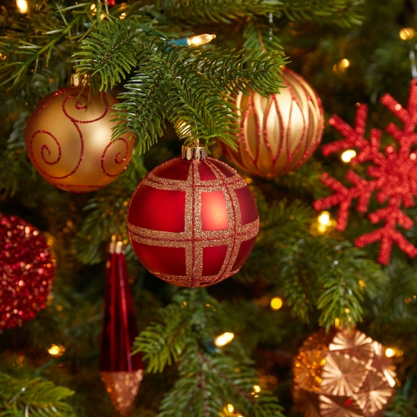 Gold and Red Shatterproof Ornaments, Set of 52