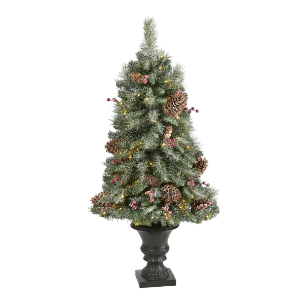 4 ft. Pre-Lit Frosted Berry and Pine Tree in Urn | Kirklands Home
