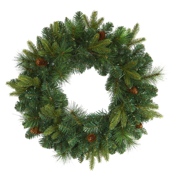 Mixed Pine Clear LED Wreath, 24 in.