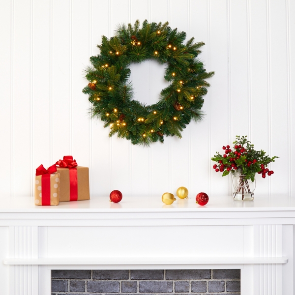 Mixed Pine Clear LED Wreath, 24 in.
