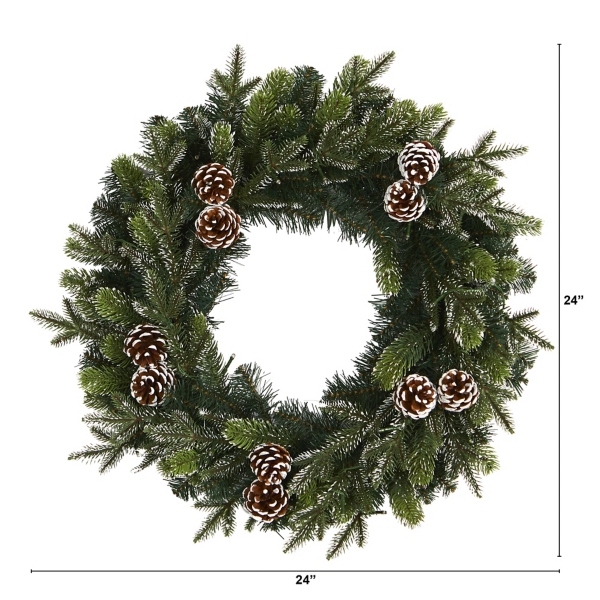 Snowy Pine Cone Clear LED Wreath