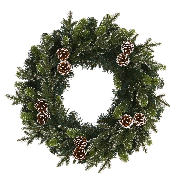 Snowy Pine Cone Clear LED Wreath
