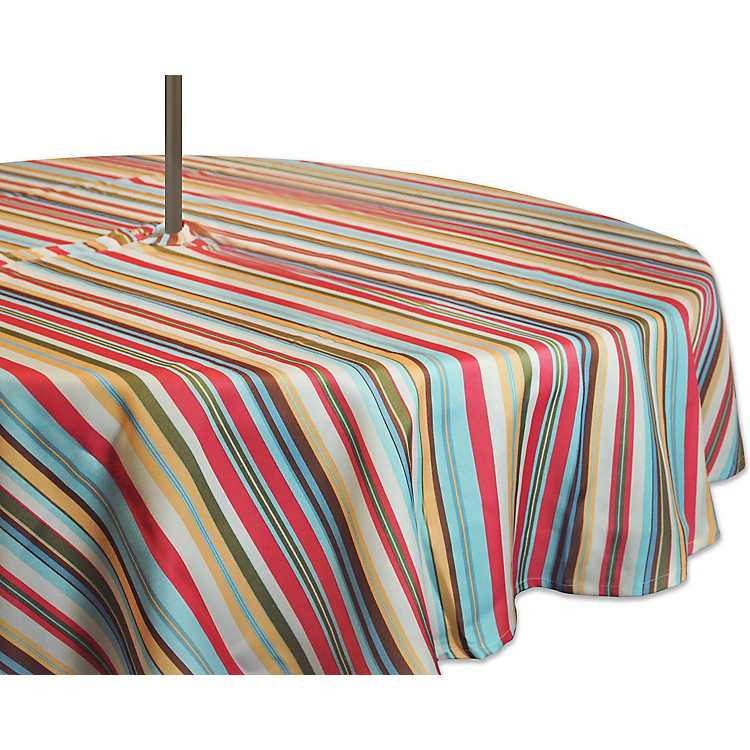 Summer Stripe Outdoor Round Zipper, Outdoor Round Table Cloth With Zipper