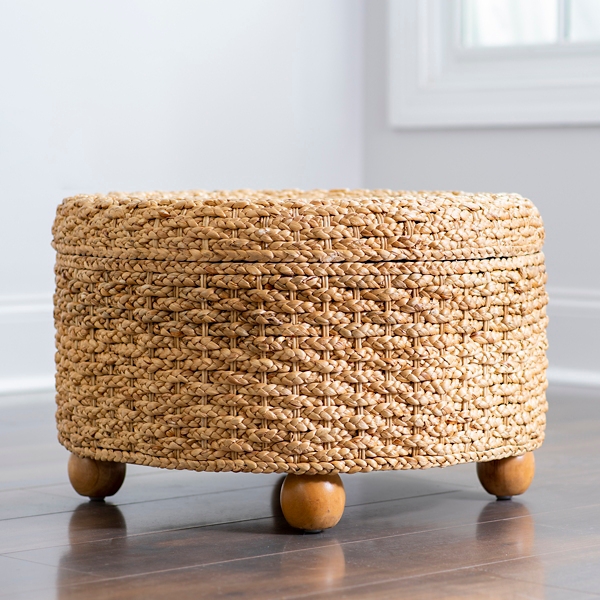 Woven storage outlet ottoman