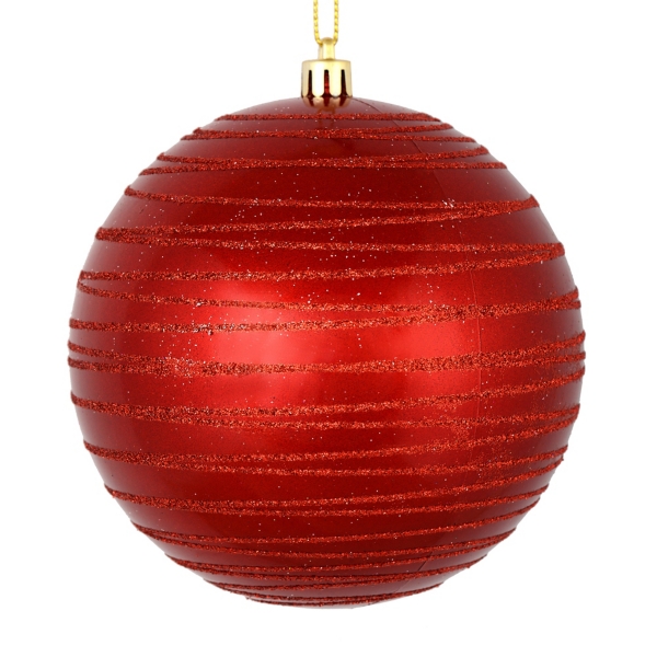 Red Ball Ornaments with Glitter Lines, Set of 4 | Kirklands Home