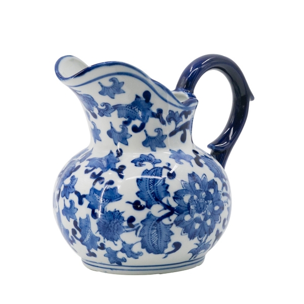Blue and White Floral Ceramic Pitcher