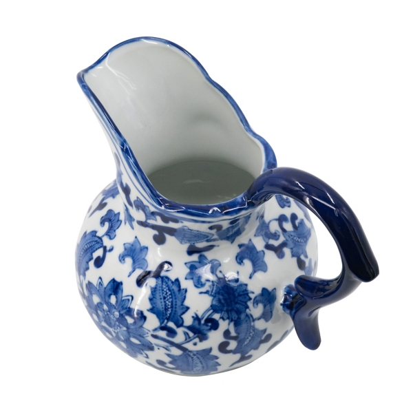Blue and White Floral Ceramic Pitcher