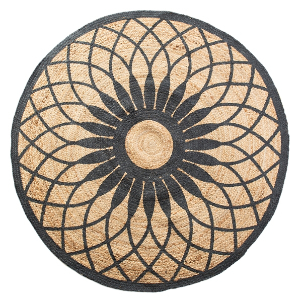 Black and Tan Round Jute Outdoor Area Rug, 6 ft. Kirklands Home