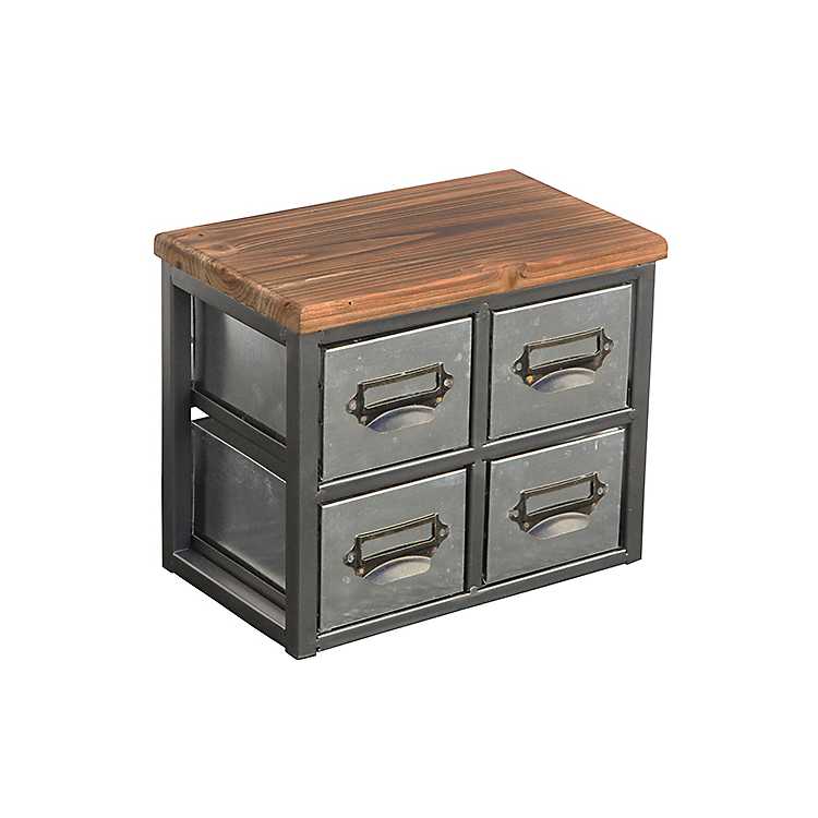 4 Drawer Galvanized Metal And Wood Desk, Desktop Drawers Wood