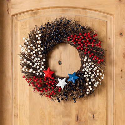 Patriotic Berry Rattan Wreath with Stars, 22 in.
