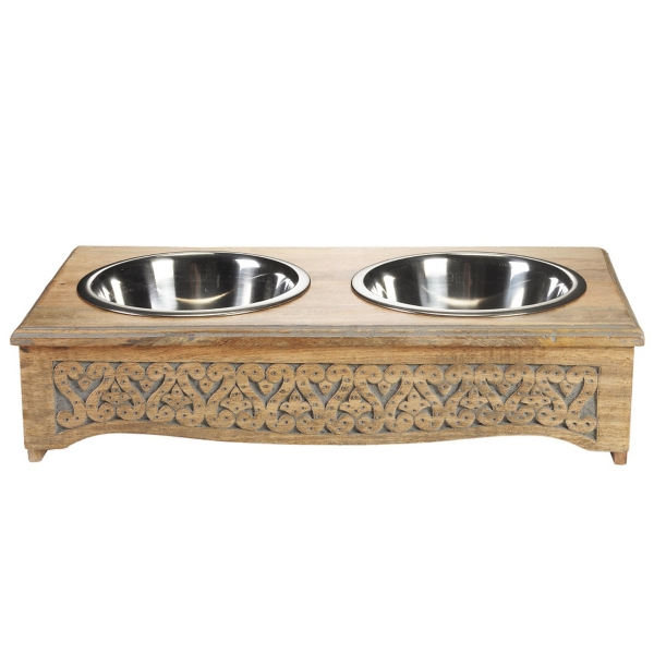 Mango Wood Intricate Design Dog Bowl Kirklands Home